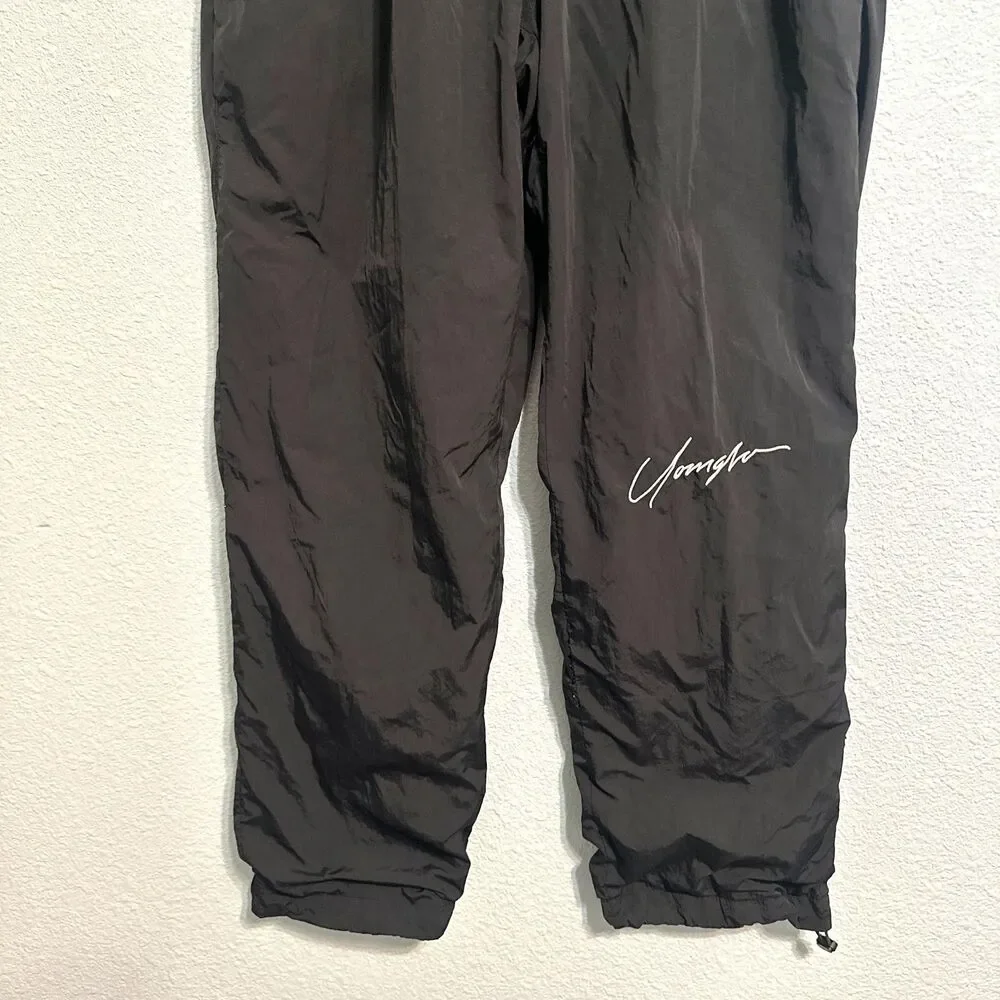 Youngla Joggers Pants Men L Black Nylon Mid Rise Elastic Waistband Pockets